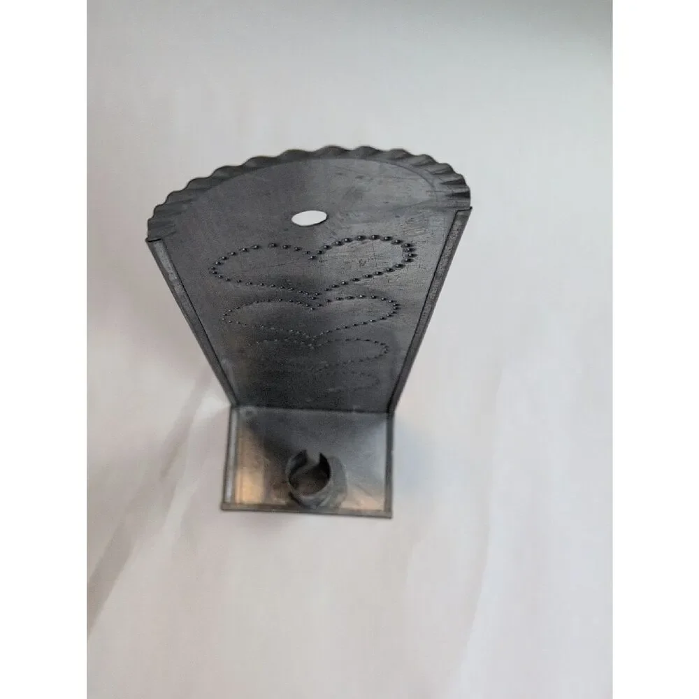 Vintage Handcrafted Gray Metal Punched Tin Hearts Wall Candle Sconce
